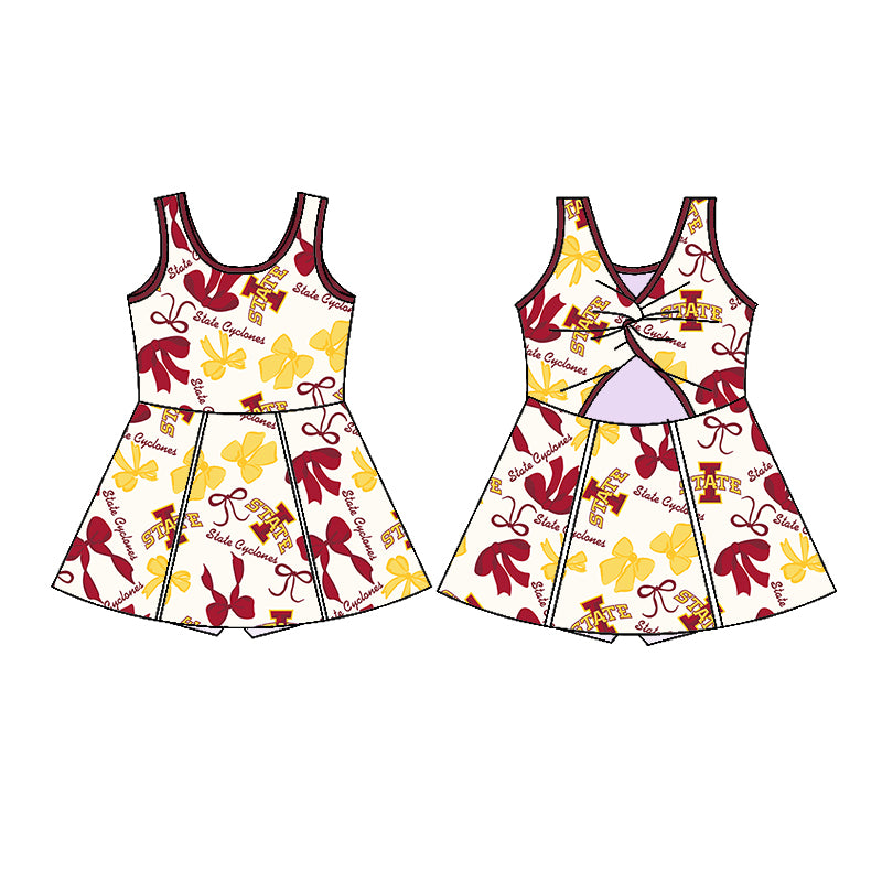 (Custom Design Preorder MOQ 5 Each Color) Team's STATE Bows Print Girls Summer Clothes Sisters Matching Wear