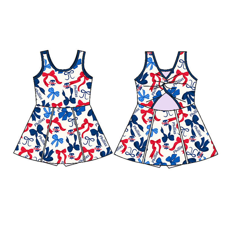 (Custom Design Preorder MOQ 5 Each Color) Team's PHILLIES Bows Print Girls Summer Clothes Sisters Matching Wear