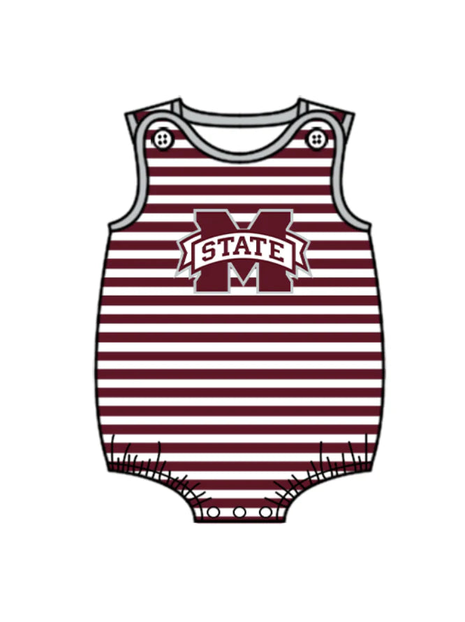 (Custom Design Preorder MOQ 5 Each Design) Team's Mississippi State Stripes Print Boys Summer Matching Clothes Brothers Wear