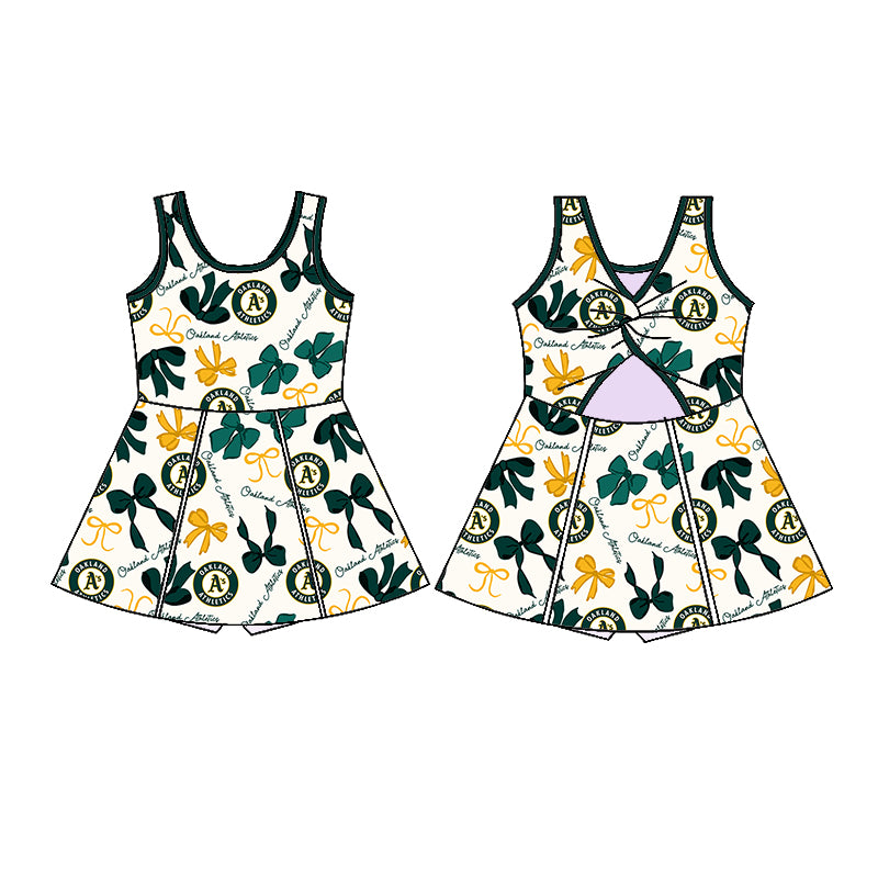 (Custom Design Preorder MOQ 5 Each Color) Team's OAKLAND ATHLETICS Bows Print Girls Summer Clothes Sisters Matching Wear