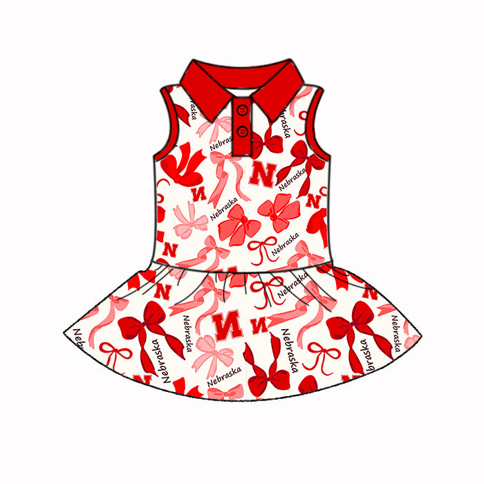 (Custom Design Preorder MOQ 5 Each Color) Team's Nebraska Bows Print Girls Summer Clothes Sisters Matching Wear