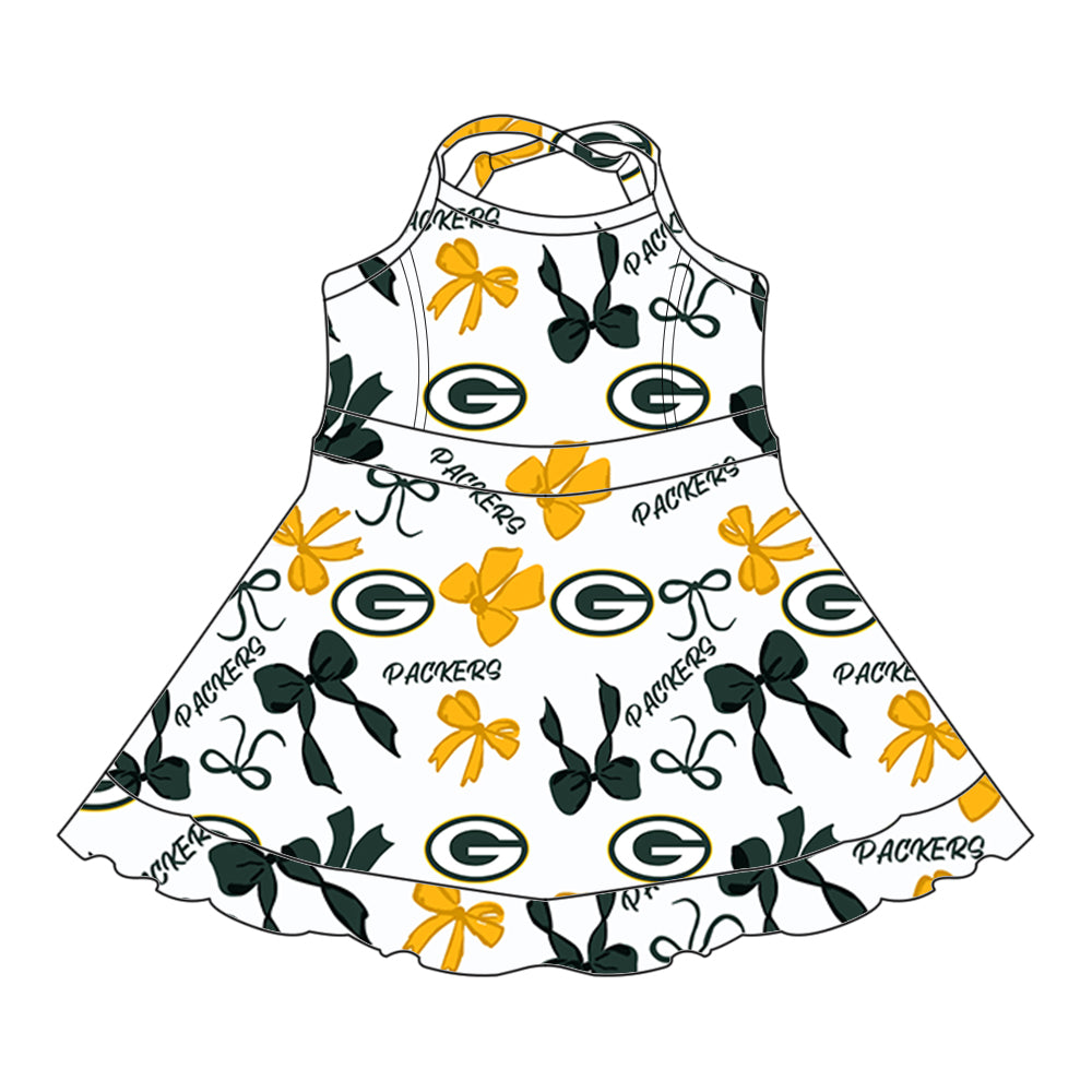 (Custom Design Preorder MOQ 5 Each Color) Team's PACKERS Bows Print Girls Summer Clothes Sisters Matching Wear