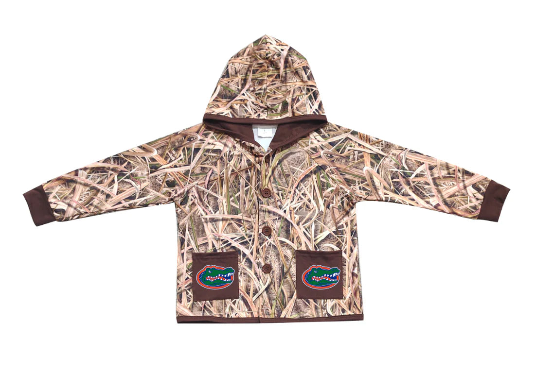 (Custom Design Preorder MOQ 5 Each Item) Team's Florida Grasses Camo Print Pockets Buttons Kids Fall Hoodie Jackets Top Mom and Me Matching Clothes