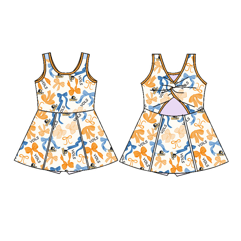 (Custom Design Preorder MOQ 5 Each Color) Team's TENNESSEE Bows Print Girls Summer Clothes Sisters Matching Wear