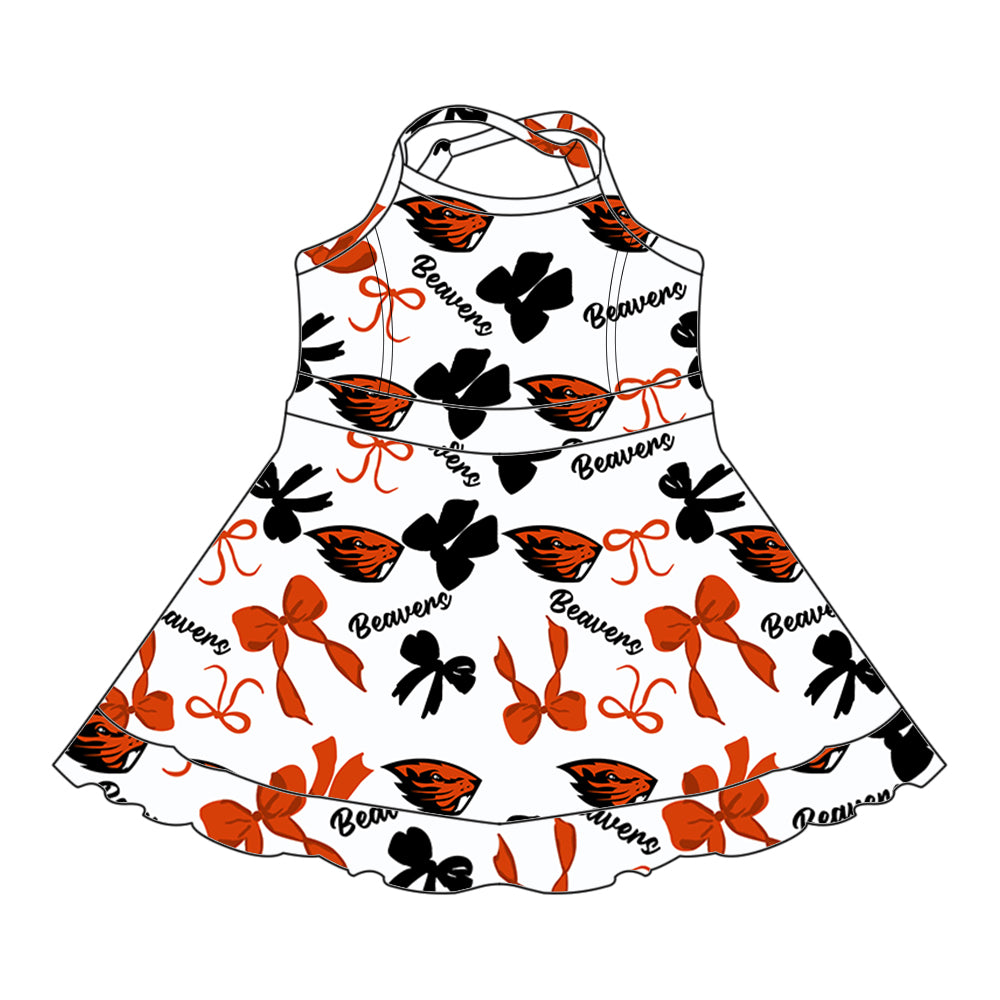 (Custom Design Preorder MOQ 5 Each Color) Team's Oregon State Beavers Bows Print Girls Summer Clothes Sisters Matching Wear