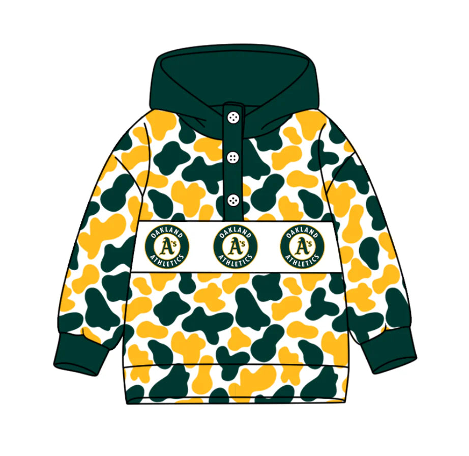 (Custom Design Preorder MOQ 5) Team's Athletics Camo Print Kids Long Sleeve Buttons Hoodie Top