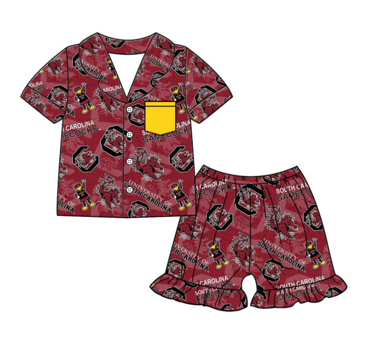 (Custom Design Preorder MOQ 5 Each Design) Team's Gamecock Print Kids Summer Matching Clothes Sibling Wear