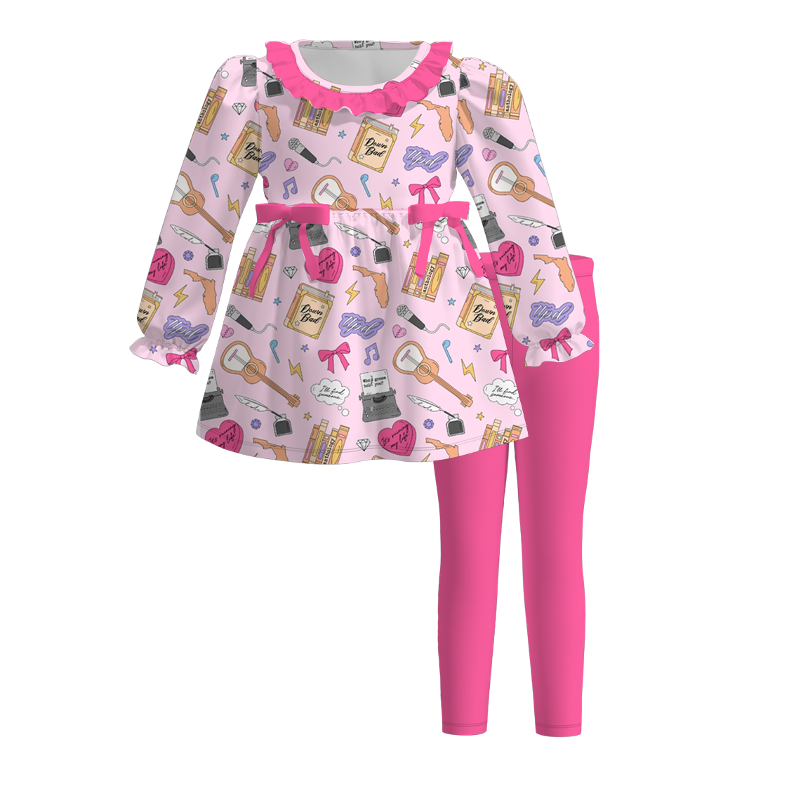 (Custom Design Preorder MOQ 5) Singer Swiftie Tunic Top Pink Pants Girls Fall Clothes Set