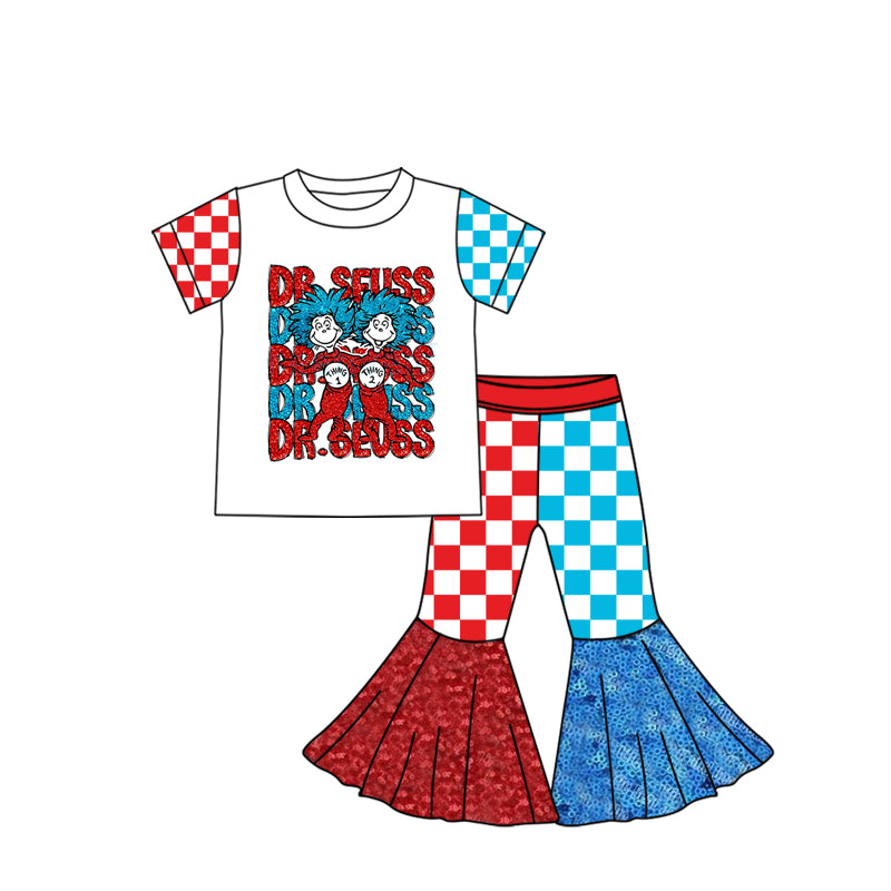(Custom Design Preorder MOQ 5) Dr.Reading Print Bell Pants Girls Clothes Set