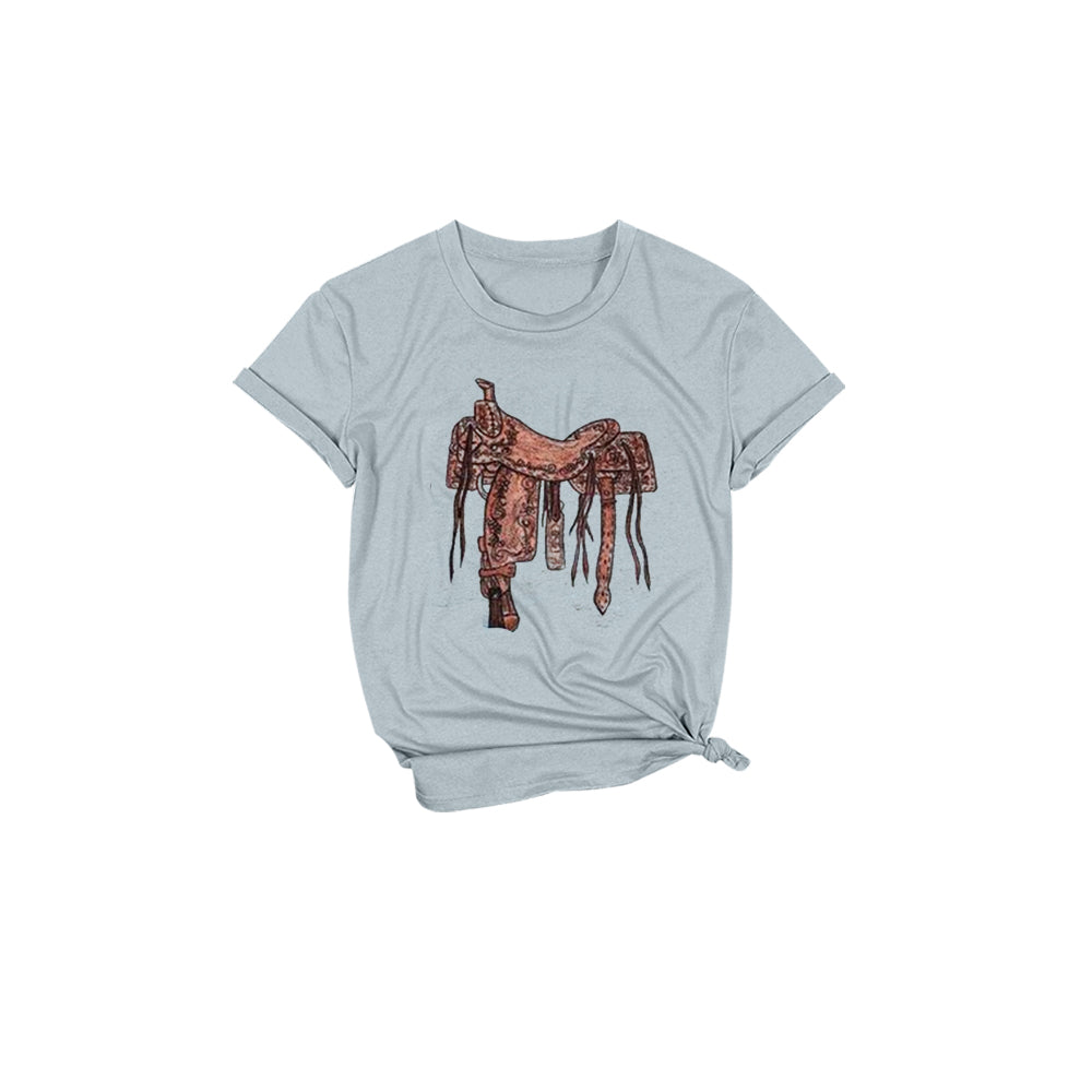 (Custom Design Preorder MOQ 5) Saddle Print Girls Western Summer Tee Shirts Top