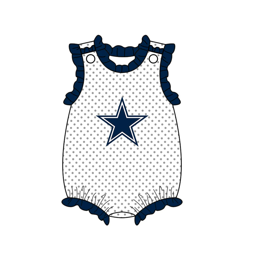 (Custom Design Preorder MOQ 5) Team's Cowboys Dots Print Baby Girls Summer Romper