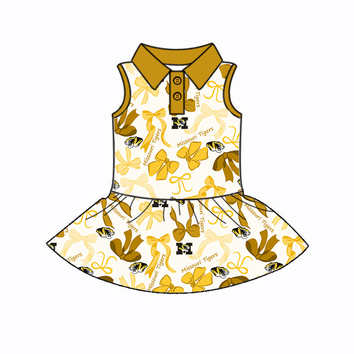 (Custom Design Preorder MOQ 5 Each Color) Team's MISSOURI TIGERS Bows Print Girls Summer Clothes Sisters Matching Wear