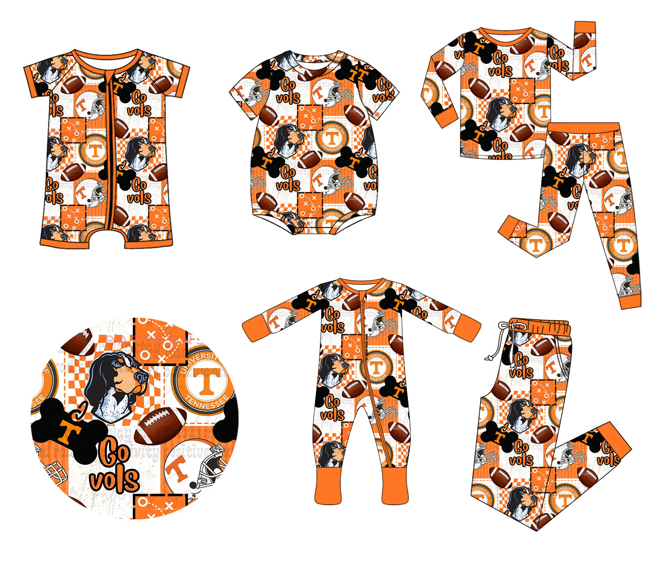 (Custom Design Preorder MOQ 20 Each Item)Team's Tennessee Print Family Bamboo Matching Clothes