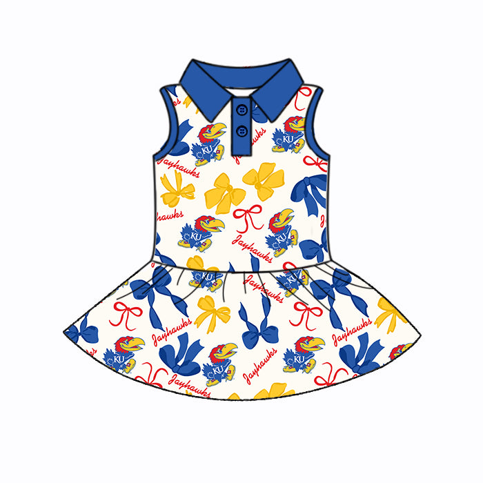 (Custom Design Preorder MOQ 5 Each Color) Team's JAYHAWKS Bows Print Girls Summer Clothes Sisters Matching Wear