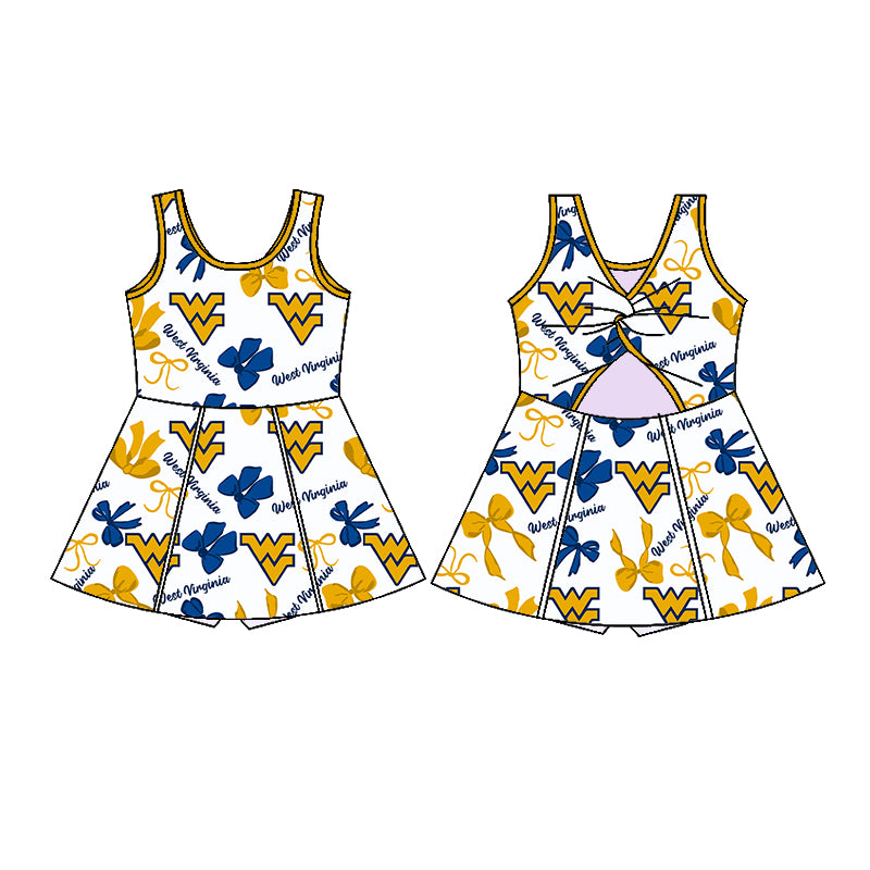 (Custom Design Preorder MOQ 5 Each Color) Team's West Virginia Mountaineers Bows Print Girls Summer Clothes Sisters Matching Wear