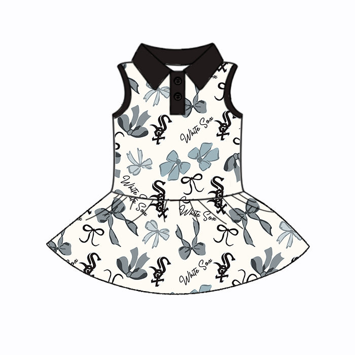 (Custom Design Preorder MOQ 5 Each Color) Team's WHITE SOX Bows Print Girls Summer Clothes Sisters Matching Wear