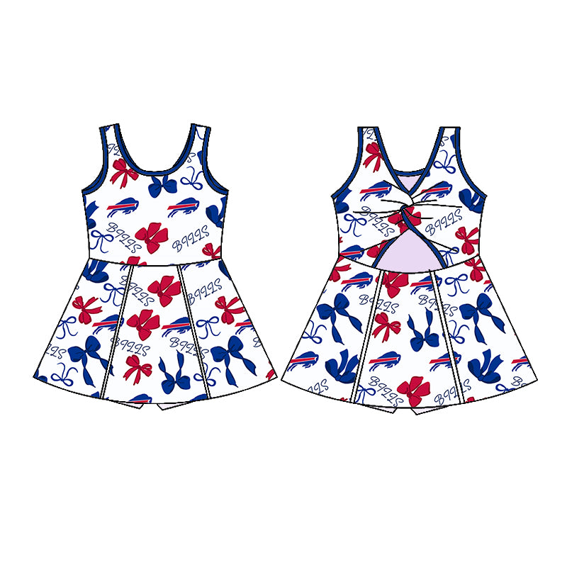 (Custom Design Preorder MOQ 5 Each Color) Team's BILLS Bows Print Girls Summer Clothes Sisters Matching Wear