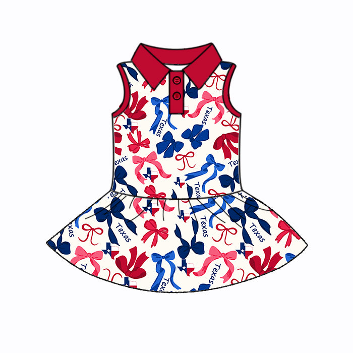 (Custom Design Preorder MOQ 5 Each Color) Team's TEXAS Bows Print Girls Summer Clothes Sisters Matching Wear