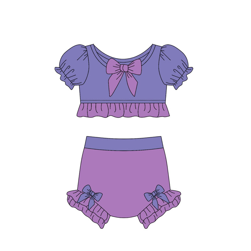 2.25(Custom Design Preorder MOQ 5) Cartoon Princess Purple Color Girls 2 Piece Swimsuits