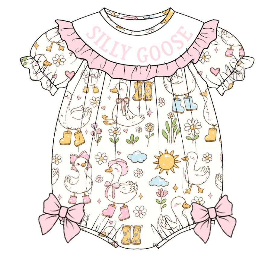 (Custom Design Preorder MOQ 5) SILLY GOOSE Flowers Print Baby Girls Summer Romper