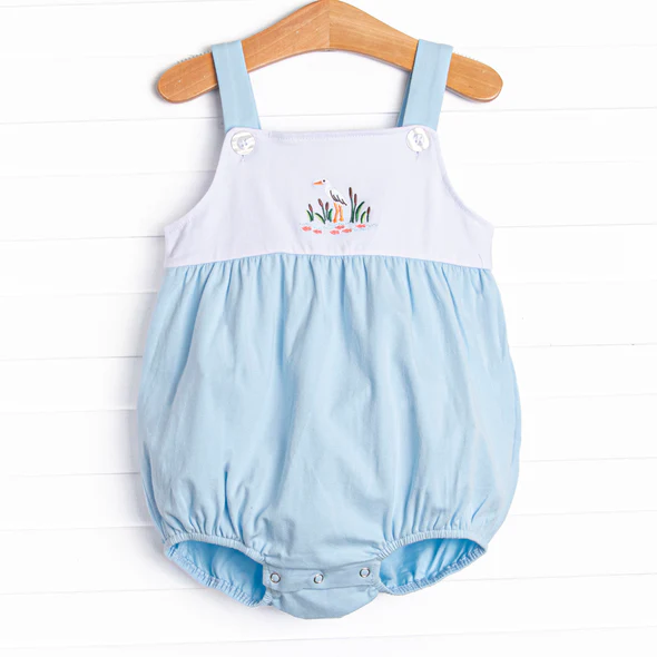 (Custom Design Preorder MOQ 5) Bird Print Blue Baby Boys Summer Bubble Romper
