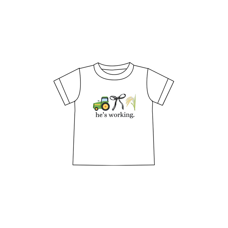 (Custom Design Preorder MOQ 5 )NO.10 he's working bow Print Girls Summer Tee Shirts Top