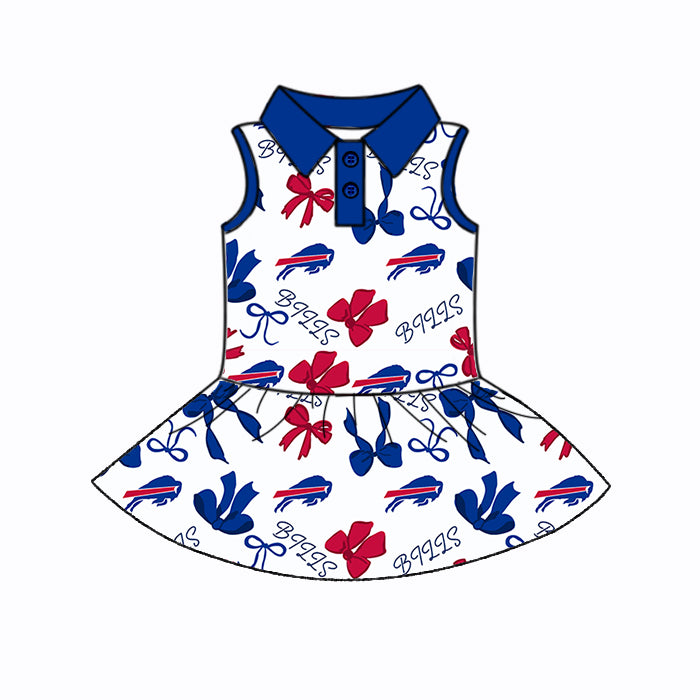 (Custom Design Preorder MOQ 5 Each Color) Team's BILLS Bows Print Girls Summer Clothes Sisters Matching Wear