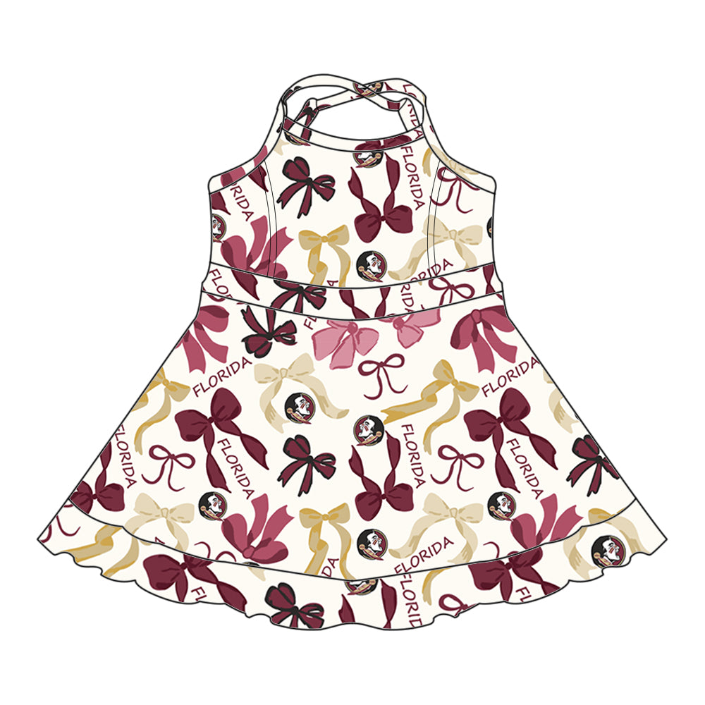 (Custom Design Preorder MOQ 5 Each Color) Team's FLORIDA Bows Print Girls Summer Clothes Sisters Matching Wear