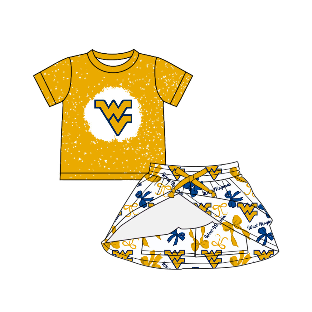 (Custom Design Preorder MOQ 5 Each Color) Team's West Virginia Mountaineers Bows Print Girls Summer Clothes Sisters Matching Wear