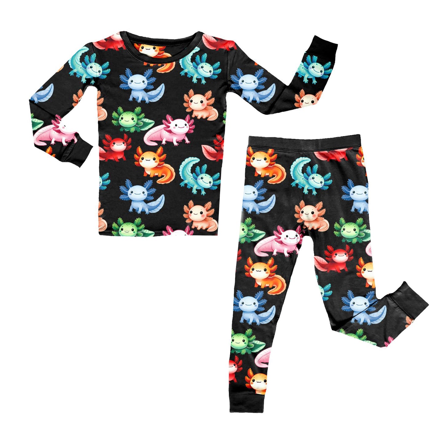 (Custom Design Preorder MOQ 5) Colorful Axolotl Print Kids Pajamas Clothes Set