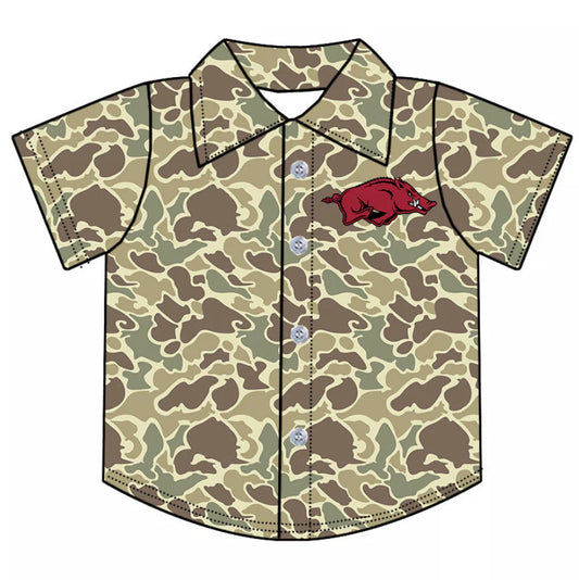 (Custom Design Preorder MOQ 5 Each Item) Team's Camo Arkansas Print Polo Top Mom and Me Matching Clothes
