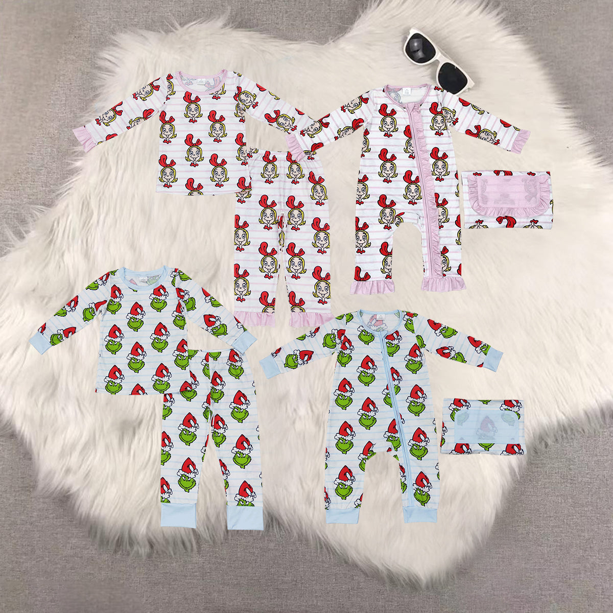 Green Frog With Pink Girl Print Sibling Christmas Bamboo Matching Clothes