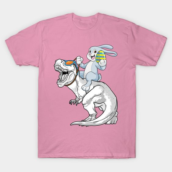 (Custom Design Preorder MOQ 5) Dino Bunny Egg Print Kids Easter Tee Shirts Top