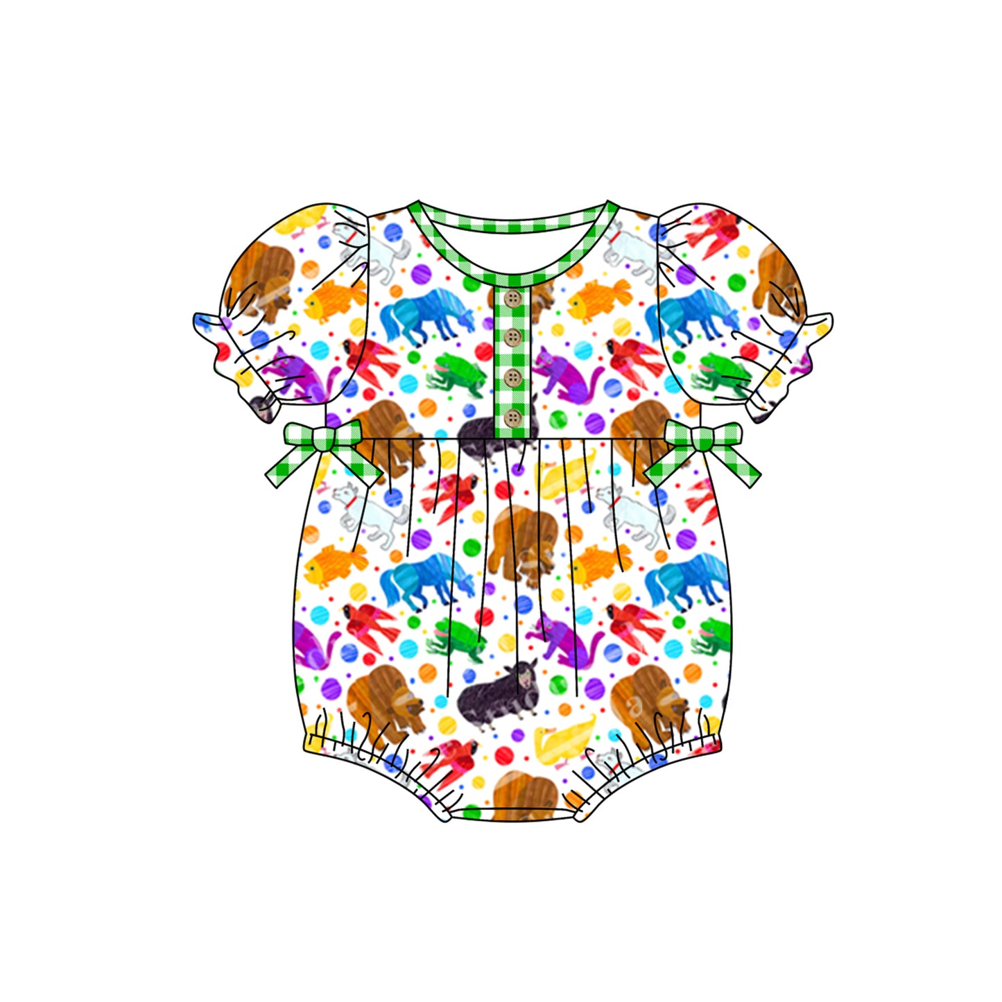 (Custom Design Preorder MOQ 5) What Can You See Colorful Animals Print Baby Girls Summer Romper