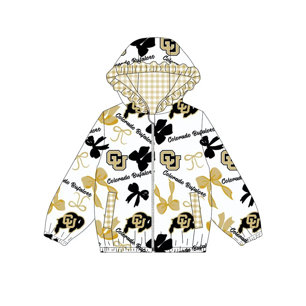 (Custom Design Preorder MOQ 5) Team's Colorado Buffaloes Bows Print Pockets Girls Long Sleeve Zipper Jackets Top
