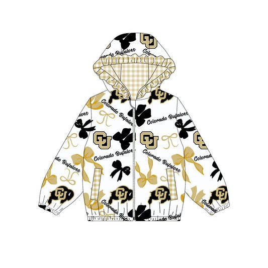 (Custom Design Preorder MOQ 5) Team's Colorado Buffaloes Bows Print Pockets Girls Long Sleeve Zipper Jackets Top