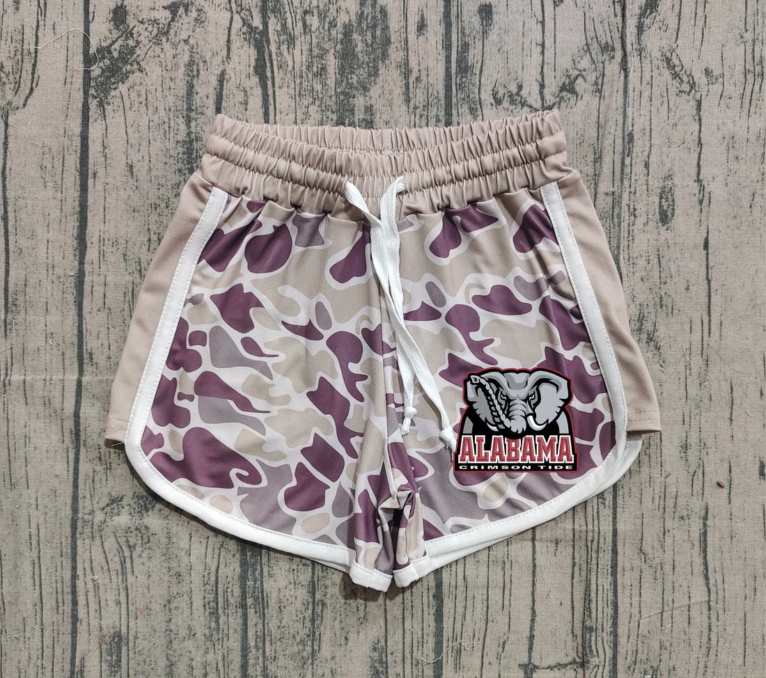 (Custom Design Preorder MOQ 5 Each Item) Team's Alabama Khaki Purple Camo Print Summer Bottom Shorts Mom and Me Matching Clothes