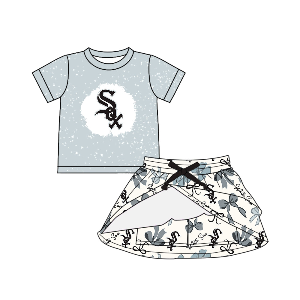 (Custom Design Preorder MOQ 5 Each Color) Team's WHITE SOX Bows Print Girls Summer Clothes Sisters Matching Wear
