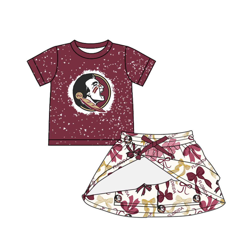 (Custom Design Preorder MOQ 5 Each Color) Team's FLORIDA Bows Print Girls Summer Clothes Sisters Matching Wear