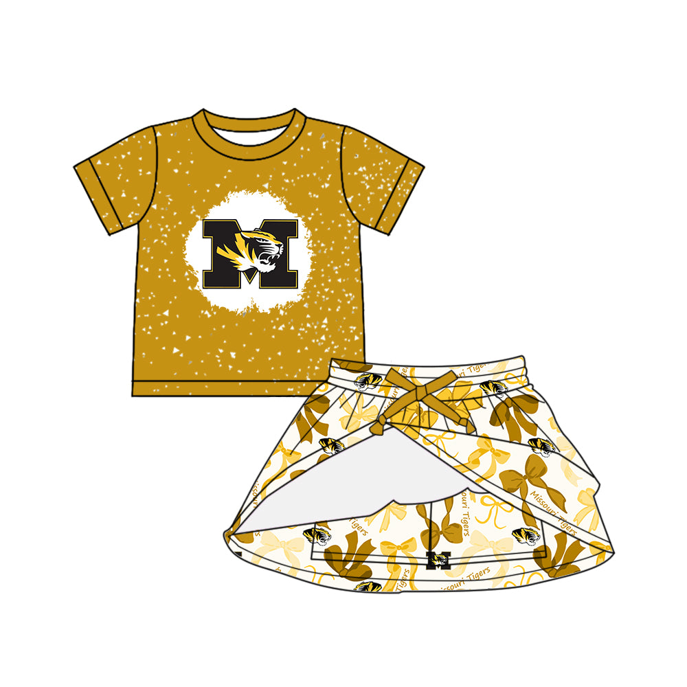 (Custom Design Preorder MOQ 5 Each Color) Team's MISSOURI TIGERS Bows Print Girls Summer Clothes Sisters Matching Wear
