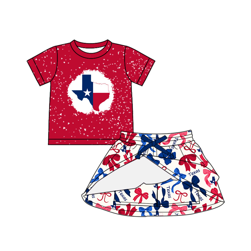 (Custom Design Preorder MOQ 5 Each Color) Team's TEXAS Bows Print Girls Summer Clothes Sisters Matching Wear