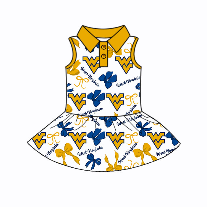 (Custom Design Preorder MOQ 5 Each Color) Team's West Virginia Mountaineers Bows Print Girls Summer Clothes Sisters Matching Wear