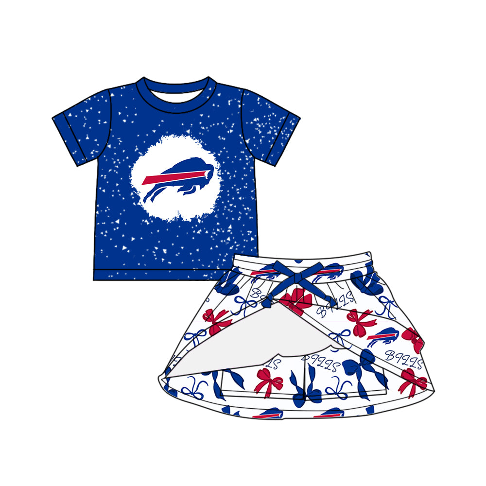(Custom Design Preorder MOQ 5 Each Color) Team's BILLS Bows Print Girls Summer Clothes Sisters Matching Wear