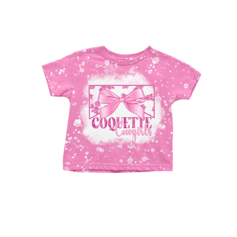 11.30(Custom Design Preorder MOQ 5 ) Cowgirl Pink Bow Print Girls Summer Tee Shirts Top