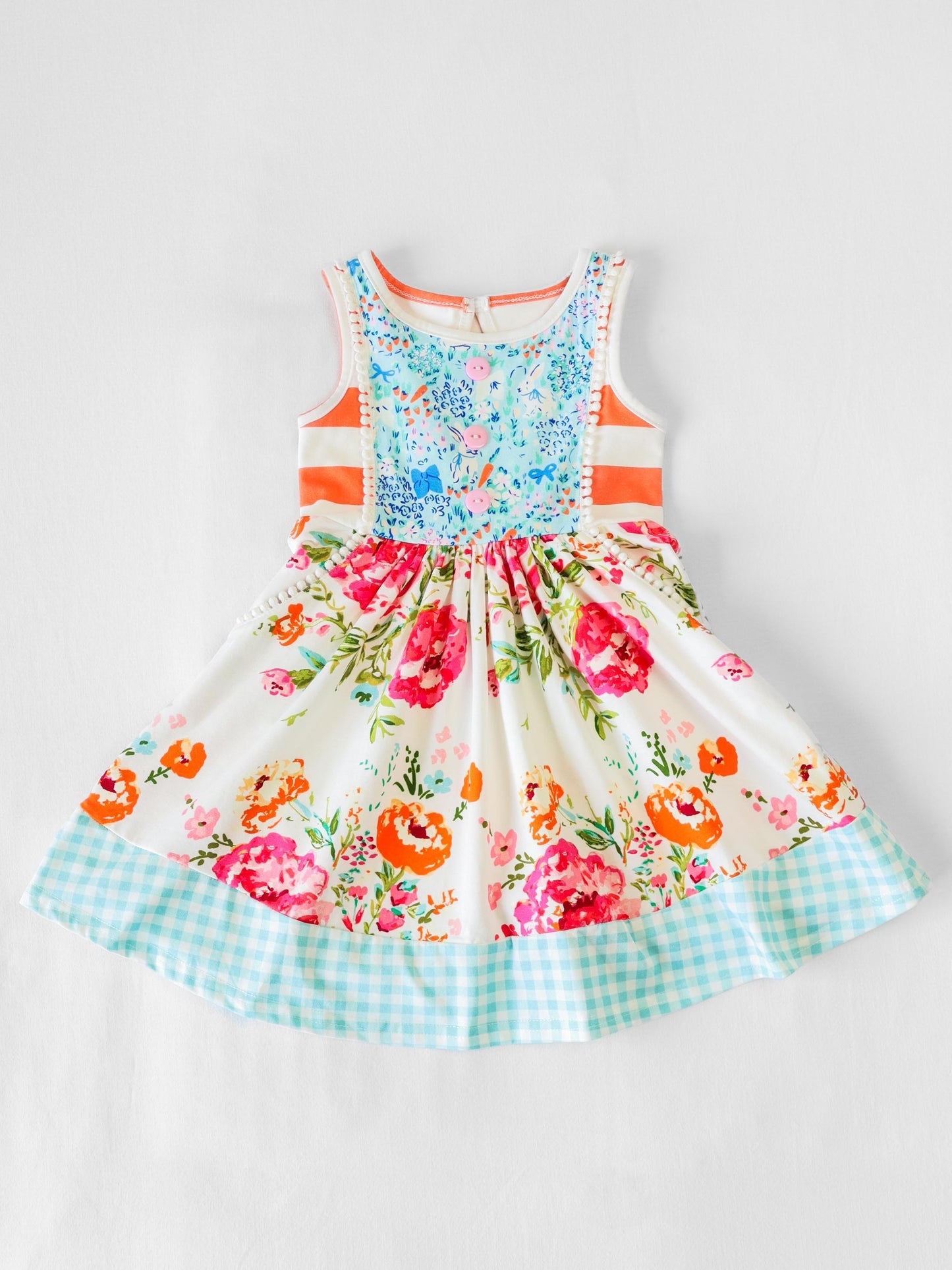 (Custom Design Preorder MOQ 5) Flowers Print Girls Summer Knee Length Dress