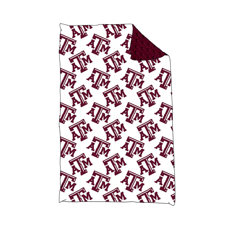 (Custom Design Preorder MOQ 5) Team's TEXAS A&M White Print Baby Minky Blanket