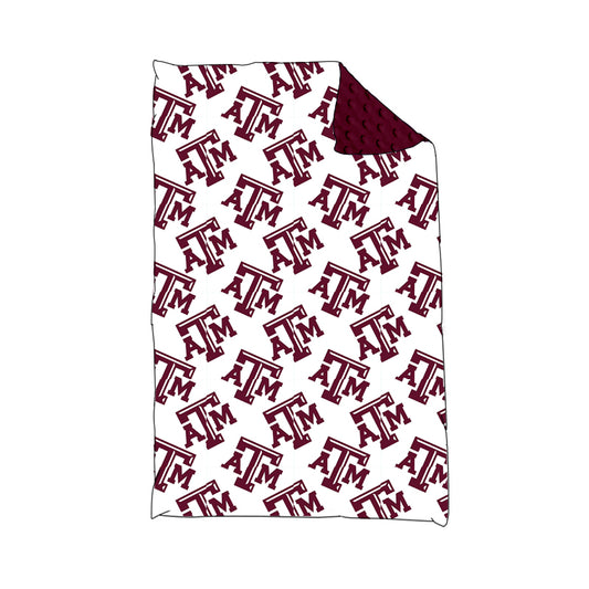 (Custom Design Preorder MOQ 5) Team's TEXAS A&M White Print Baby Minky Blanket