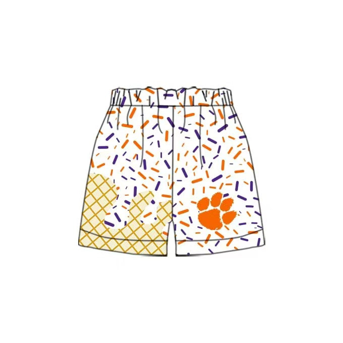 (Custom Design Preorder MOQ 5 Each Item) Team's PAW Orange Sprinkles Print Summer Bottom Shorts Mom and Me Matching Clothes