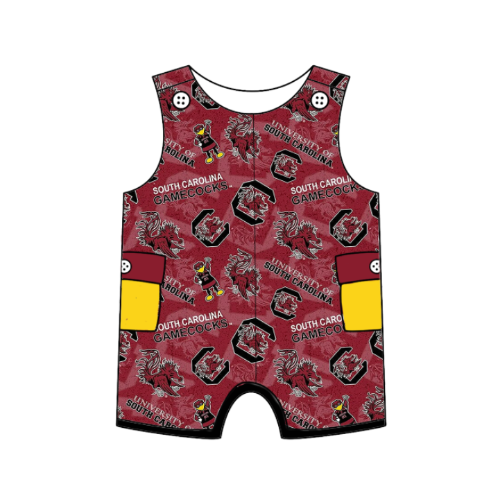 (Custom Design Preorder MOQ 5 Each Design) Team's Gamecock Print Kids Summer Matching Clothes Sibling Wear