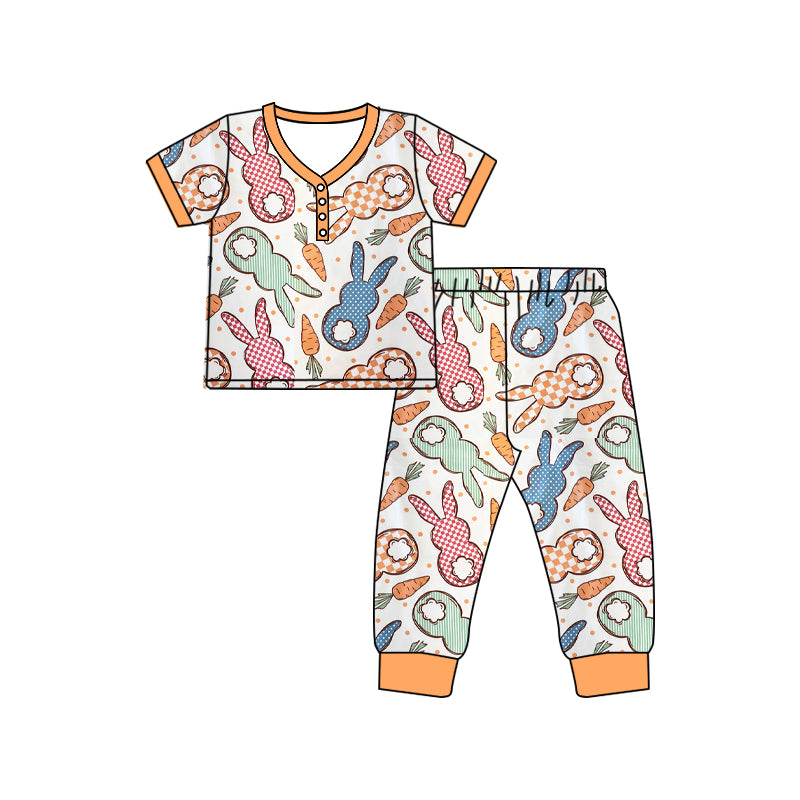 1.7(Custom Design Preorder MOQ 5 Each Design) Bunny Carrot Print Pajamas Sets Mom and Me Easter Matching Clothes